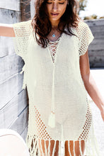 Charger l&#39;image dans la galerie, Couverture Col en v crochet blanc 

