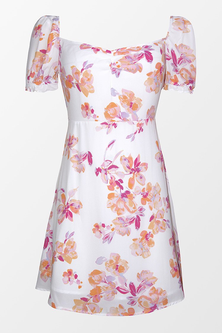 Robe fronc¨¦e ¨¤ manches bouffantes et ¨¤ fleurs