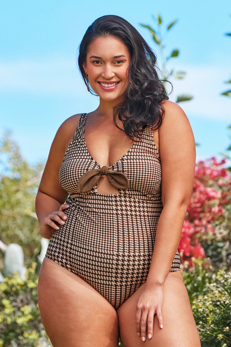 Maillot de bain une pi¨¨ce grande taille pied-de-poule 