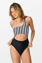 Charger l&#39;image dans la galerie, Maillot de bain une pi¨¨ce asym¨¦trique ray¨¦ ¨¤ d¨¦coupes avec anneau
