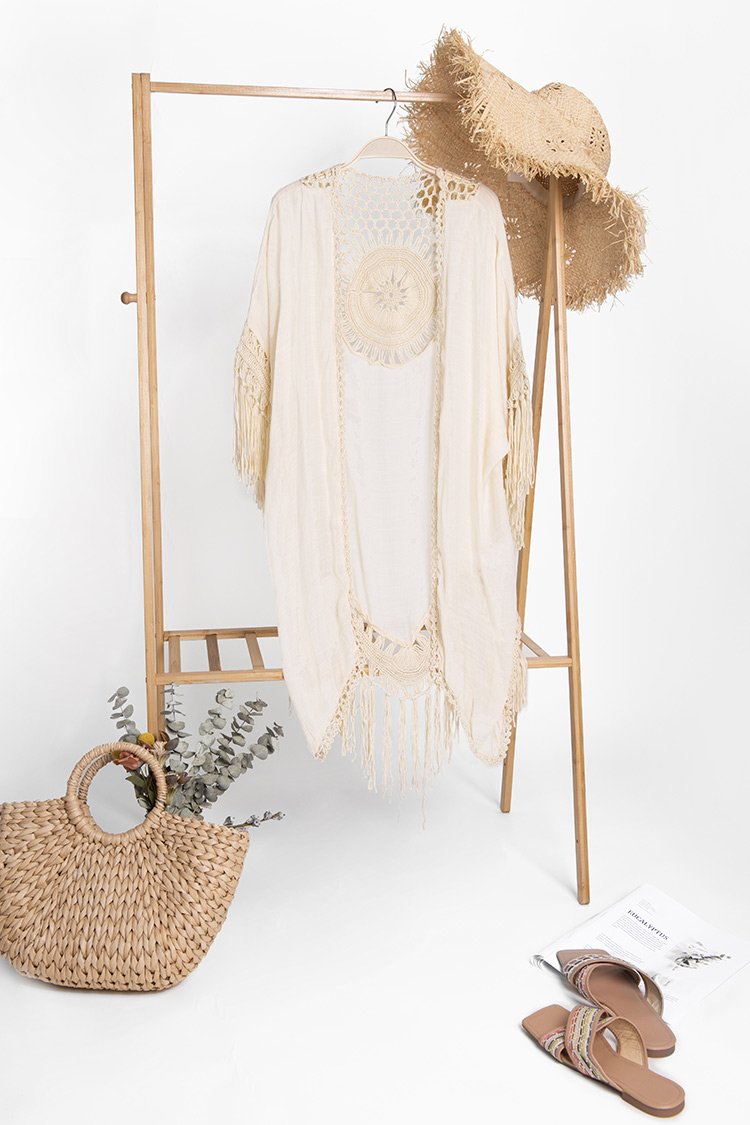 Kimono ¨¤ ourlet frang¨¦ en crochet