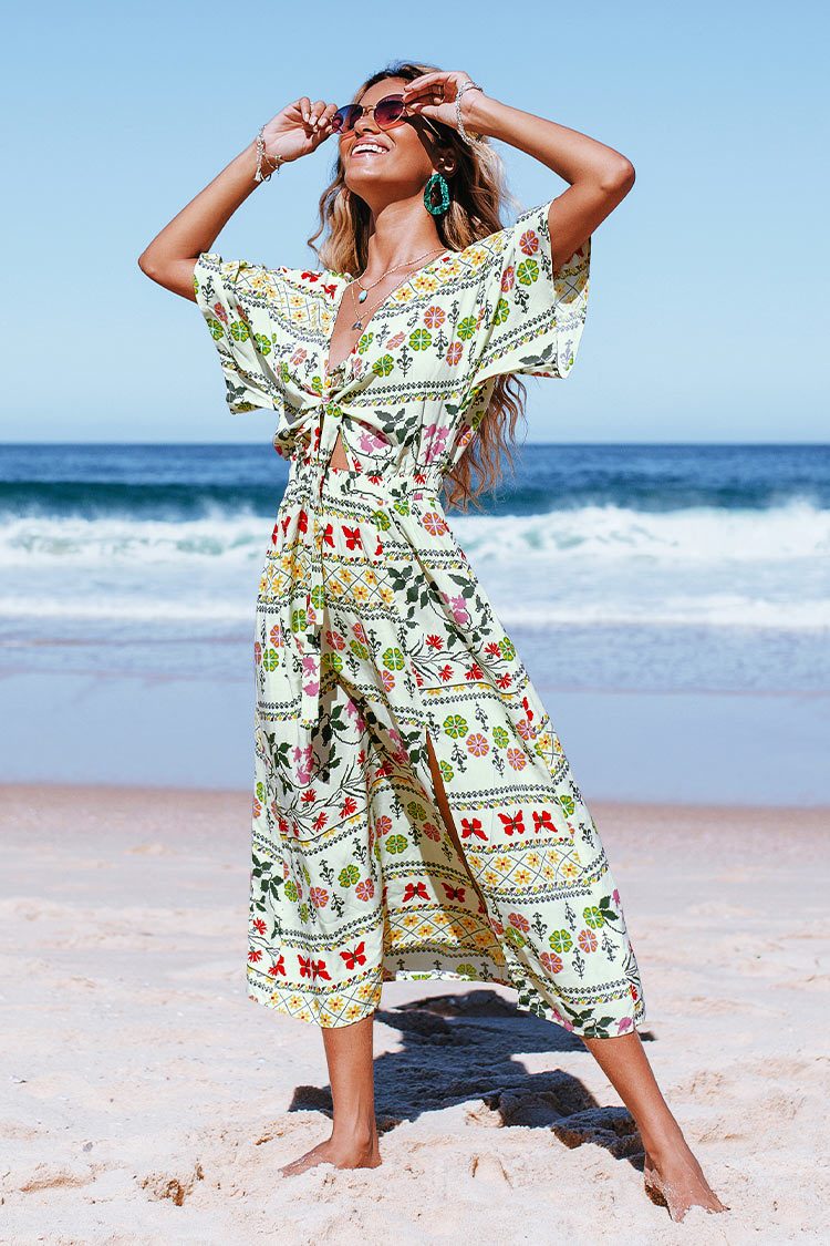 Robe nou¨¦e sur le devant imprim¨¦ floral