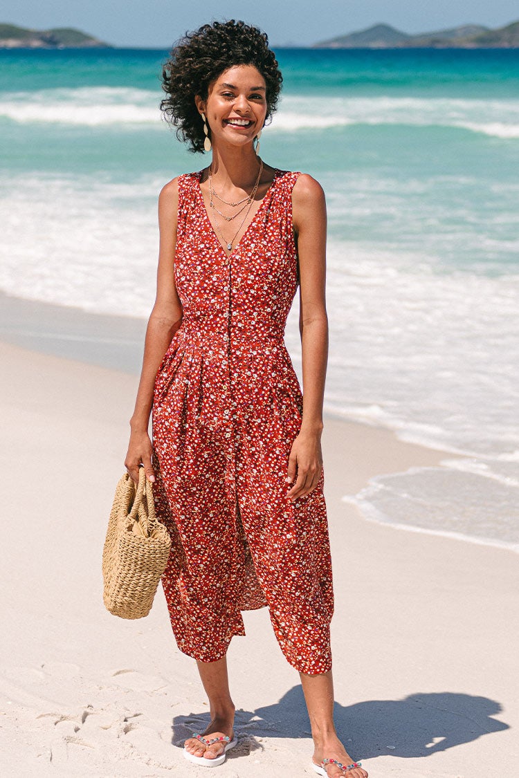 Robe fleurie boutonn¨¦e ¨¤ nouer dans le dos
