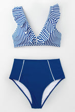 Charger l&#39;image dans la galerie, Bikini bleu ¨¤ rayures et ¨¤ taille haute
