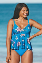 Charger l&#39;image dans la galerie, Tankini grande taille ¨¤ taille haute imprim¨¦ floral bleu

