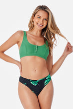 Charger l&#39;image dans la galerie, Bikini d¨¦bardeur boutonn¨¦ vert et imprim¨¦ feuilles 
