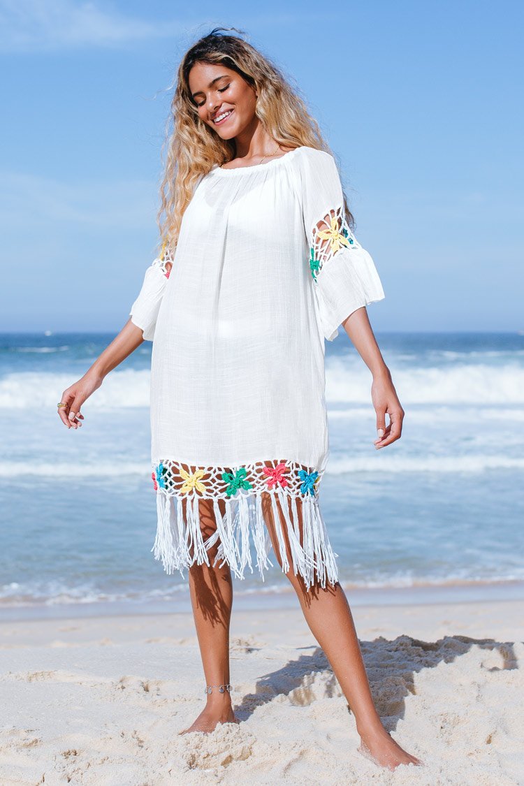 Cover up ¨¤ ourlet en crochet ¨¤ franges