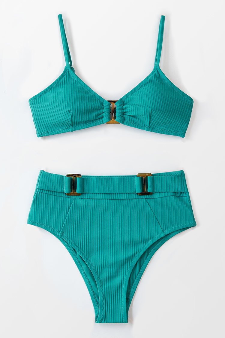 Bikini taille haute ¨¤ boucle c?tel¨¦e 