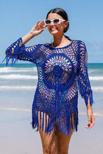 Charger l&#39;image dans la galerie, Robe cover-up bleue ¨¤ pampilles en crochet
