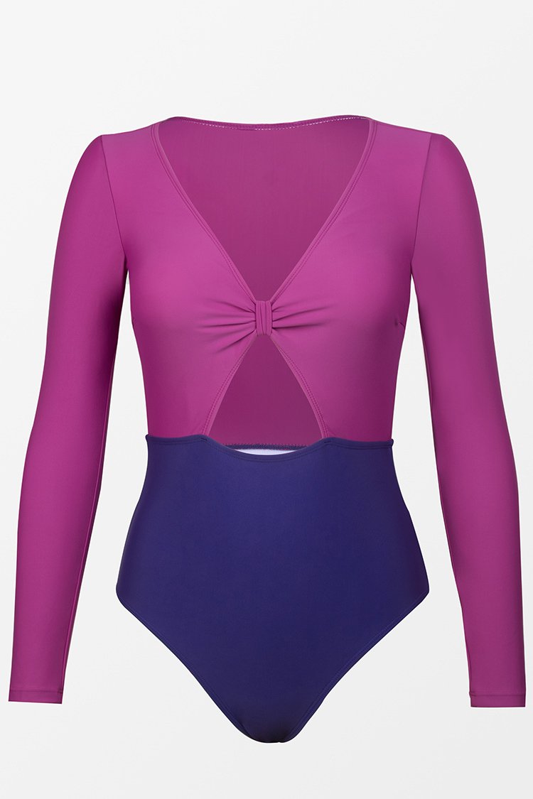 Maillot de bain une pi¨¨ce ¨¤ manches longues avec d¨¦coupe en blocs de couleurs