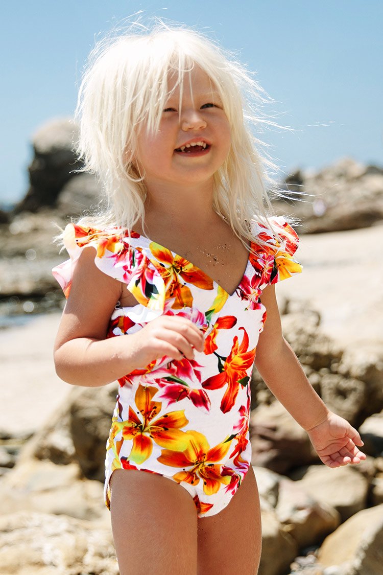 Maillot de bain une pi¨¨ce ¨¤ volants et col en V floral pour filles 