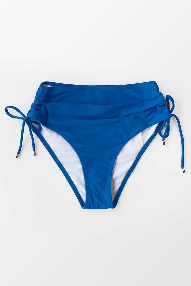 Bas de bikini taille haute fronc¨¦ sur les c?t¨¦s bleu 