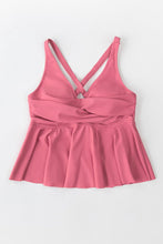 Charger l&#39;image dans la galerie, Haut de tankini rose cache-c?ur ¨¤ volants et col en V
