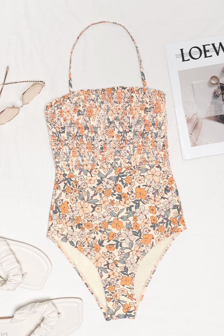 Maillot de bain une pi¨¨ce fleuri ¨¤ smocks et volants