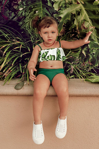 Bikini bandeau ¨¤ volants imprim¨¦ feuilles pour filles 