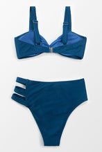 Charger l&#39;image dans la galerie, Bikini taille haute boutonn¨¦ bleu marine ¨¤ bretelles 

