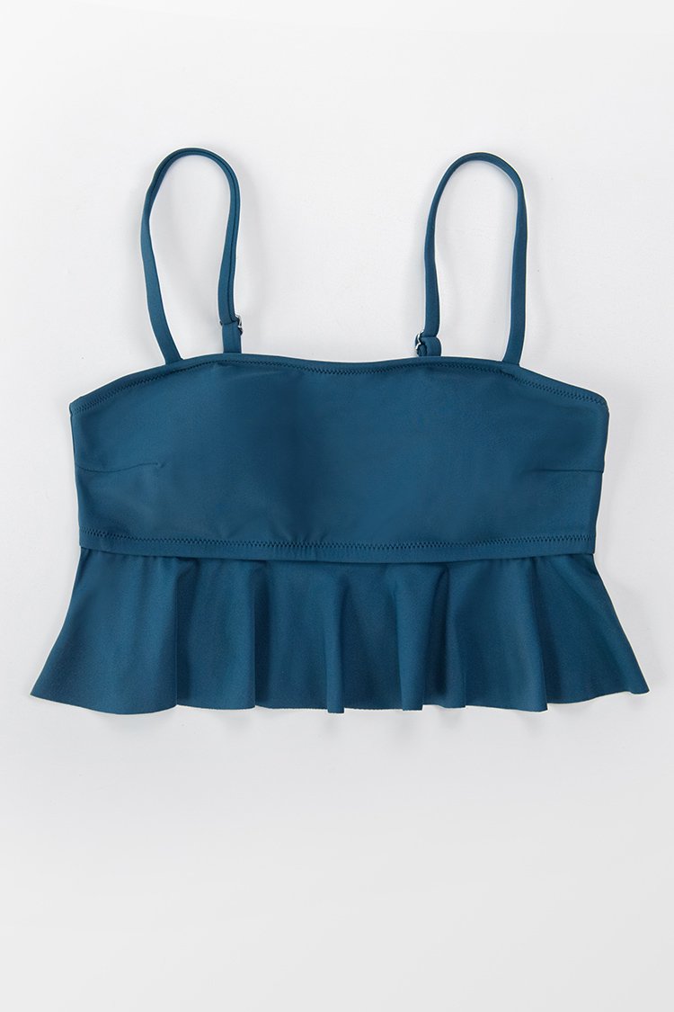 Haut de bikini long ¨¤ volants bleu