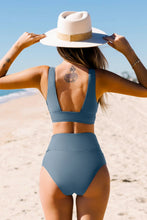 Charger l&#39;image dans la galerie, Bikini ruch¨¦ ¨¤ col en V et taille haute ¨¤ bandes
