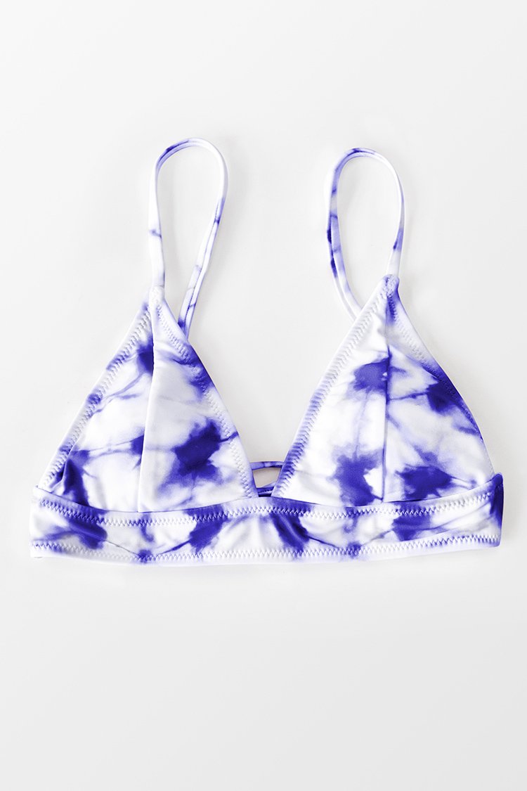Haut de bikini tie-dye bleu et blanc