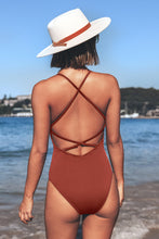 Charger l&#39;image dans la galerie, Maillot de bain une pi¨¨ce ¨¤ col en V textur¨¦ et c?tel¨¦ ¨¤ lacer sur le devant et contr?le du ventre
