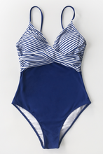 Charger l&#39;image dans la galerie, Maillot de bain une pi¨¨ce bleu et ray¨¦
