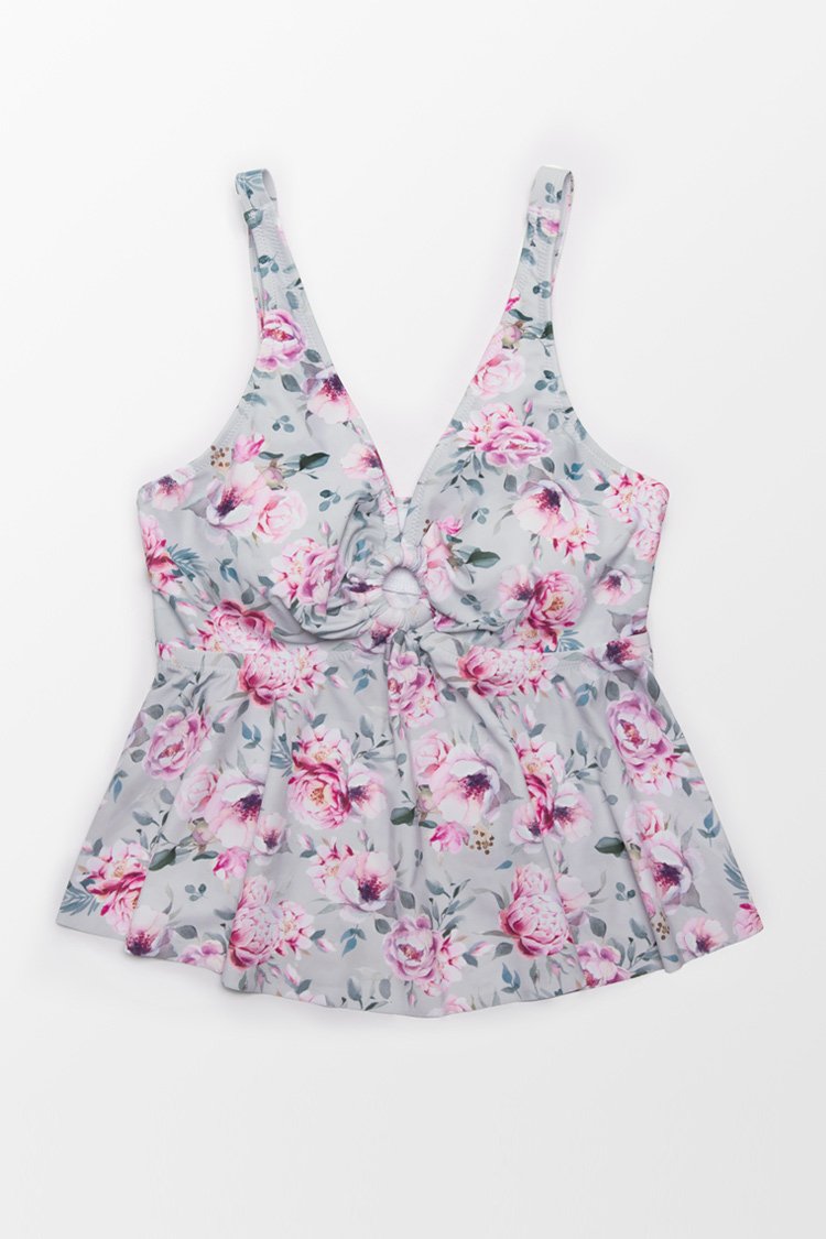 Haut de tankini grande taille ¨¤ volants imprim¨¦ floral