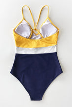 Charger l&#39;image dans la galerie, Maillot de bain une Pi¨¨ce col en V couleurs contrast¨¦es jaune
