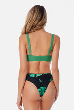 Charger l&#39;image dans la galerie, Bikini d¨¦bardeur boutonn¨¦ vert et imprim¨¦ feuilles 
