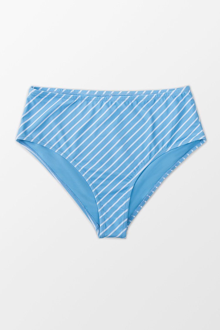 Bas de bikini grande taille ray¨¦ bleu