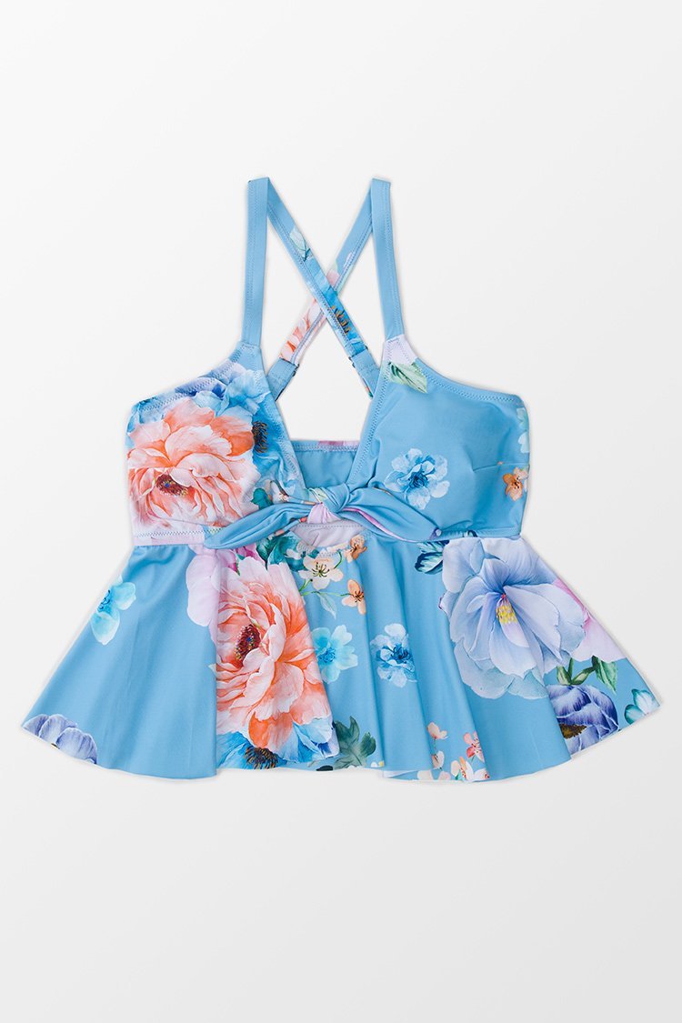 Haut de bikini grande taille ¨¤ volants bleu floral