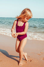 Charger l&#39;image dans la galerie, Maillot de bain une pi¨¨ce festonn¨¦ rouge pour filles 
