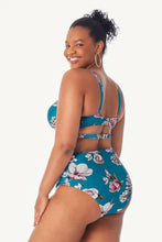 Charger l&#39;image dans la galerie, Bikini taille haute ¨¤ d¨¦coupes bleu imprim¨¦ floral 
