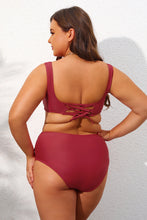 Charger l&#39;image dans la galerie, Bikini bralette grande taille et taille haute ruch¨¦ d¡¯emballage ¨¤ lacer
