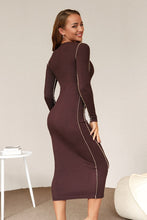 Charger l&#39;image dans la galerie, Robe mi-longue marron ¨¤ manches longues
