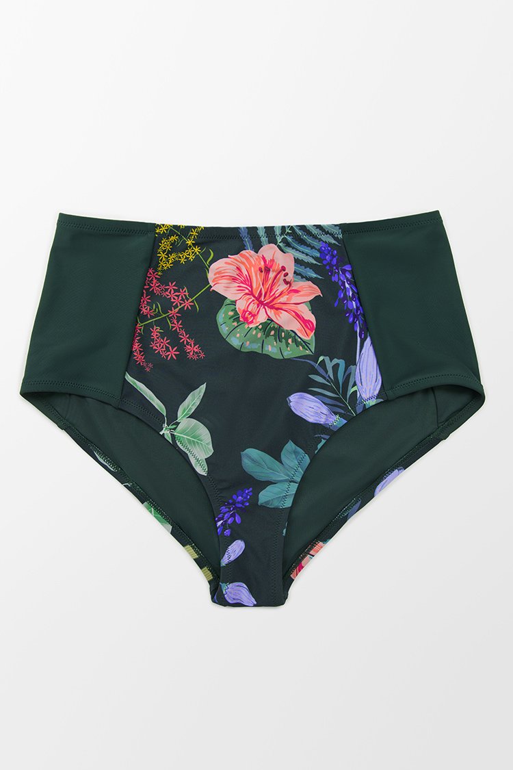 Bas de bikini grand taille vert imprim¨¦ floral