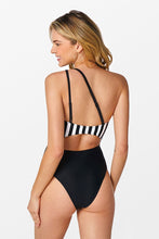 Charger l&#39;image dans la galerie, Maillot de bain une pi¨¨ce asym¨¦trique ray¨¦ ¨¤ d¨¦coupes avec anneau
