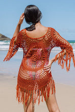 Charger l&#39;image dans la galerie, Robe cover-up orange ¨¤ pampilles en crochet
