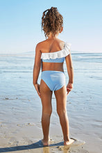 Charger l&#39;image dans la galerie, Bikini ¨¤ une ¨¦paule ¨¤ volants bleu pour filles
