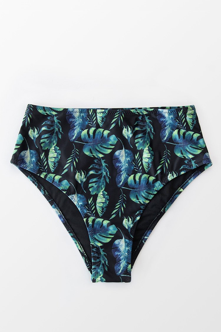 Bas de bikini taille haute imprim¨¦ feuilles vert
