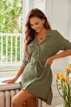 Charger l&#39;image dans la galerie, Robe chemise ¨¤ manches longues avec cravate ¨¤ la taille ¨¤ col de chemise
