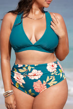 Charger l&#39;image dans la galerie, Bikini bralette taille haute ruch¨¦ sarcelle ¨¤ col en V
