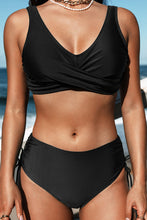Charger l&#39;image dans la galerie, Bikini bralette ¨¤ emballage au dos et noir ruch¨¦ ¨¤ taille moyenne
