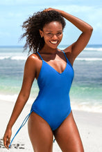 Charger l&#39;image dans la galerie, Maillot de bain une pi¨¨ce bleu avec cordon de serrage
