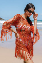 Charger l&#39;image dans la galerie, Robe cover-up orange ¨¤ pampilles en crochet
