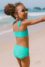 Charger l&#39;image dans la galerie, Bikini bandeau couleur unie ¨¤ volants pour fille
