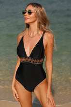Charger l&#39;image dans la galerie, Maillot de bain une pi¨¨ce avec col plongeant et ¨¤ rayures multicolores
