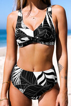 Charger l&#39;image dans la galerie, Bikini bralette taille haute crois¨¦ dans le dos ¨¤ imprim¨¦ feuille
