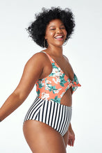 Charger l&#39;image dans la galerie, Maillot de bain une pi¨¨ce grande taille nou¨¦ imprim¨¦ floral et ray¨¦ 
