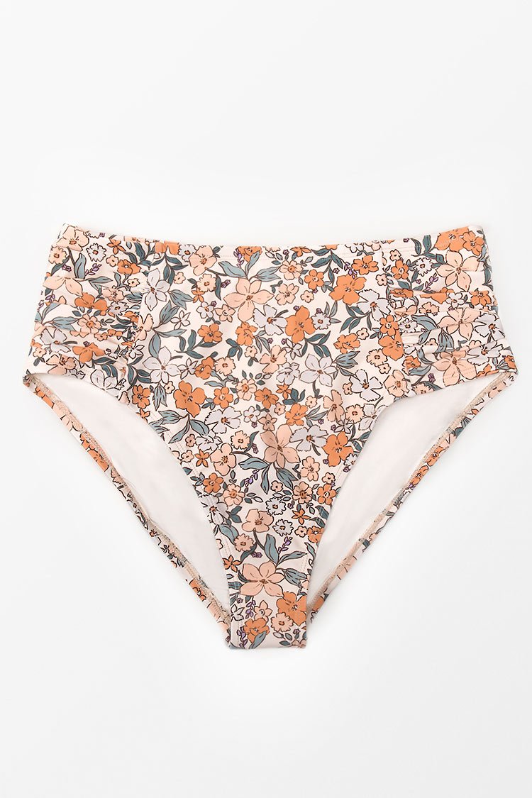 Bas de bikini grande taille fronc¨¦ fleuri