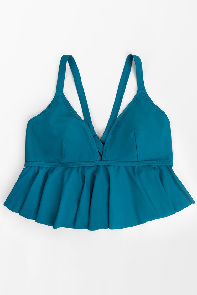 Haut de tankini grande taille ¨¤ volants et bretelles crois¨¦es